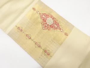 アンティーク　変わり格子に華紋織り出し袋帯（材料）